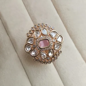 Alternative view of Pink Kundan Floral Statement Ring