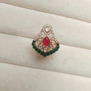 Alternative view of Royal Green Kundan Teardrop Statement Ring
