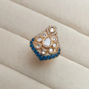 Alternative view of Royal Blue Kundan Teardrop Statement Ring
