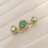 Mint Kundan Triple Stone Statement Ring