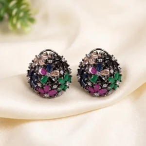 Multicolor Floral CZ Stud Earrings