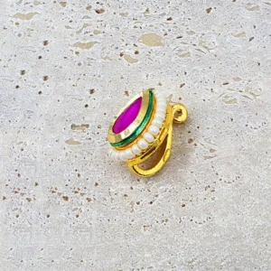Nose Ring with Kundan, Pink - Image 3