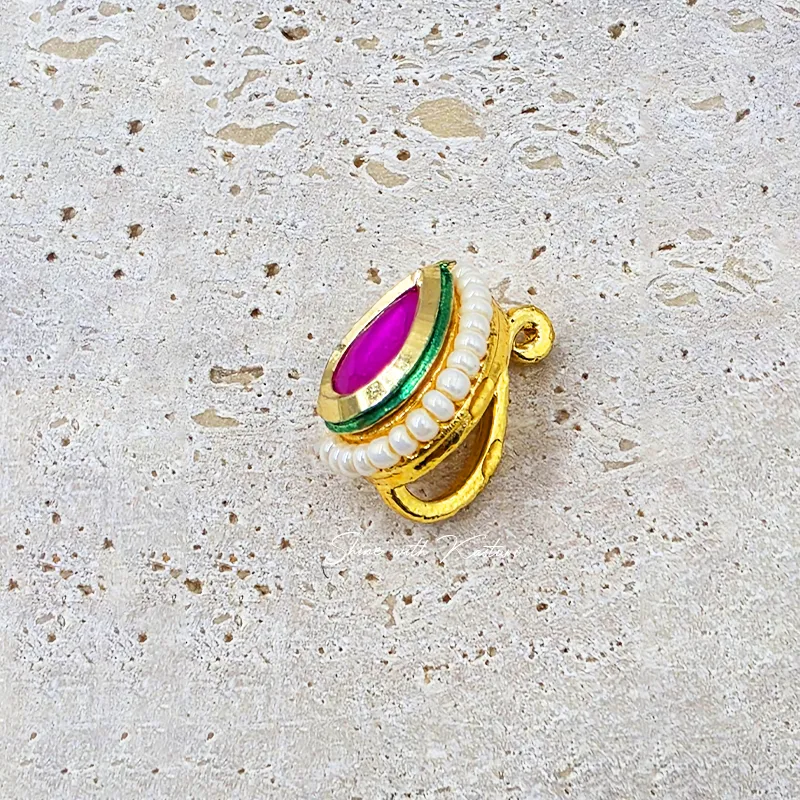 Nose Ring with Kundan, Pink - Image 3