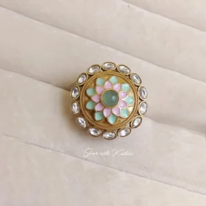 Pastel Kundan Floral Statement Ring