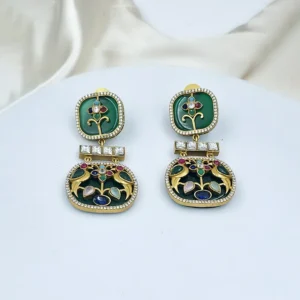 Mayura Heritage Enamel Statement Earrings, Green - Image 3