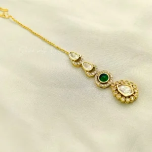 Alternative view of Sleek Kundan Maang Tikka, Green