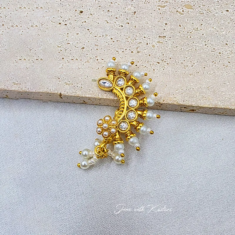 Pearl Kundan Traditional Nose Ring - Image 2