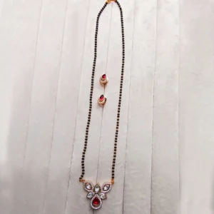 Alternative view of Ruby Floral Kundan Mangalsutra with Studs