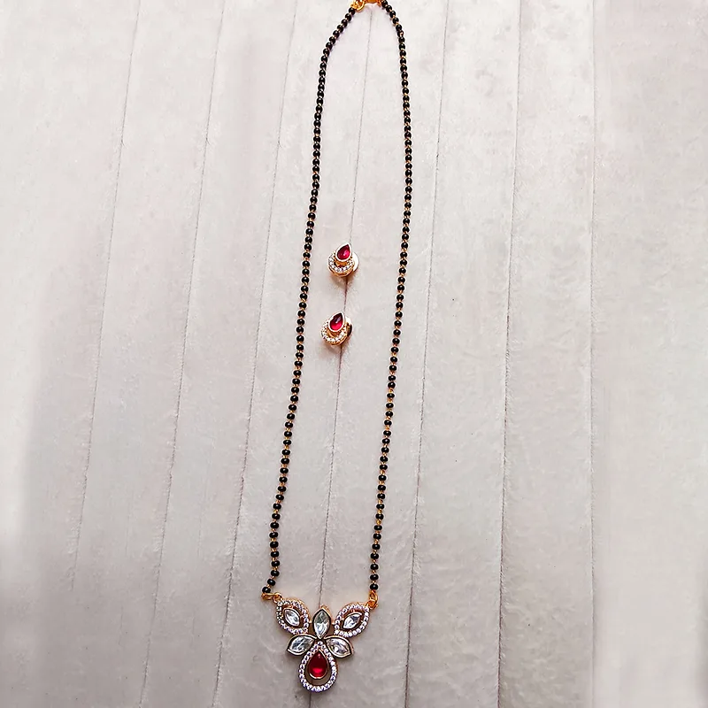 Ruby Floral Kundan Mangalsutra with Studs - Image 2