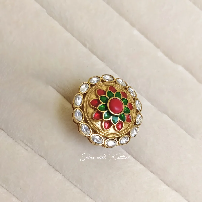 Ruby Kundan Floral Statement Ring