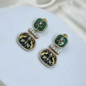 Alternative view of Mayura Heritage Enamel Statement Earrings, Green