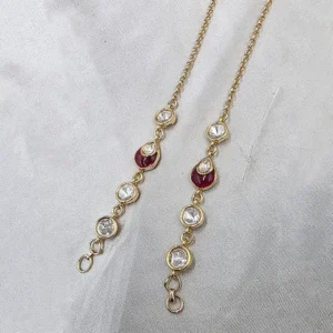 Kundan Ear Chain with Ruby Accent - Image 3