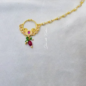 Royal Pearl Kundan Nose Ring with Chain - Image 5