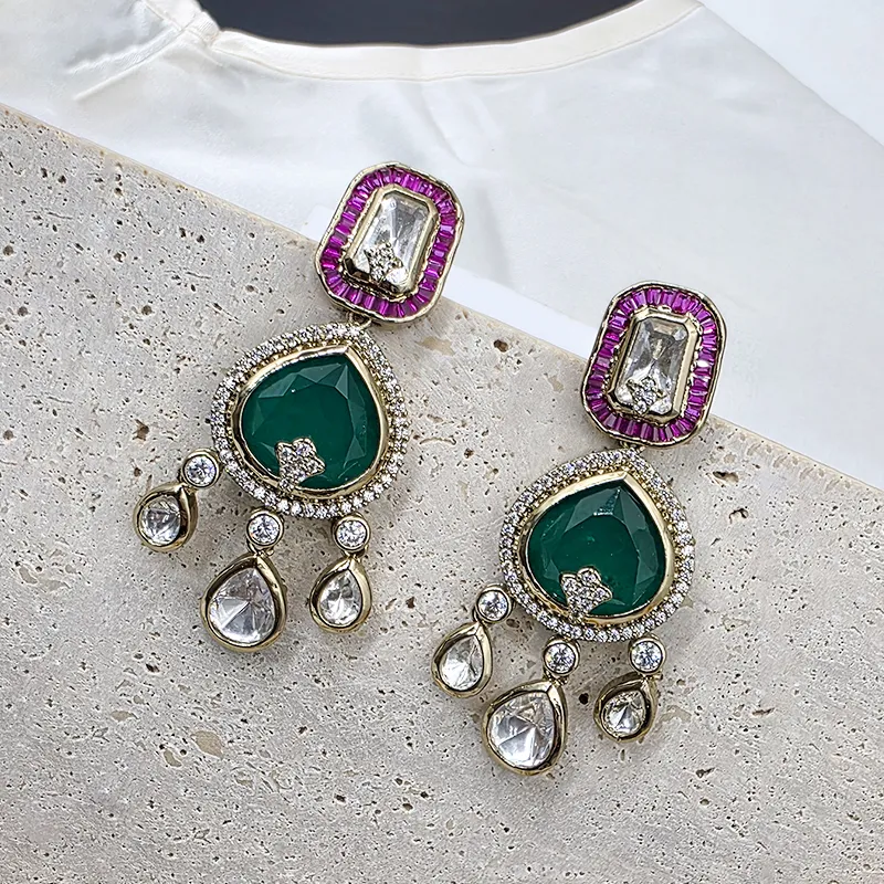 Statement Kundan Layered Bridal Necklace, Ruby Green - Image 3