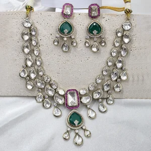 Alternative view of Statement Kundan Layered Bridal Necklace, Ruby Green