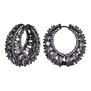 Alternative view of Lavender CZ Crystal Rhodium Hoop Earrings