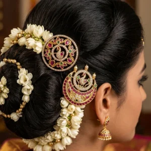 Chand Suraj Ruby Green Gold Plated Hair Accessories - Image 3
