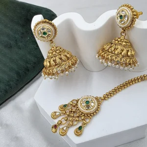 Royal Kundan Jadau Choker Necklace with Multicolor Stone Drops - Image 3