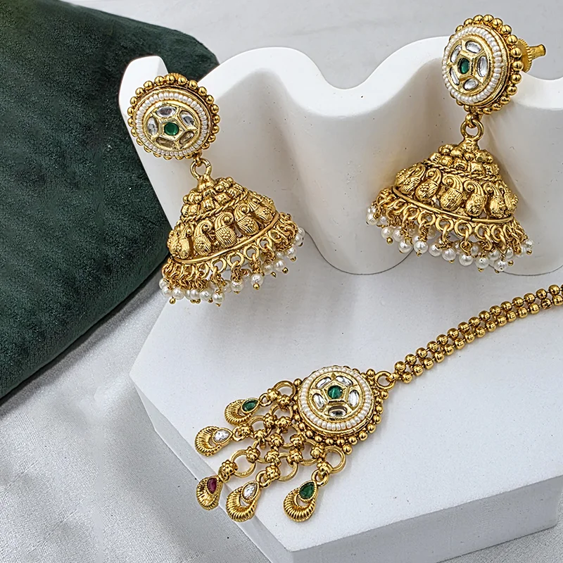 Royal Kundan Jadau Choker Necklace with Multicolor Stone Drops - Image 3
