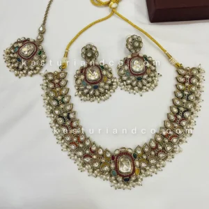 Alternative view of Traditional Kundan Meenakari Bridal Necklace Set with Earrings