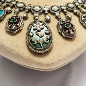 Multicolour Kundan Meenakari Statement Oxidised Necklace - Image 3