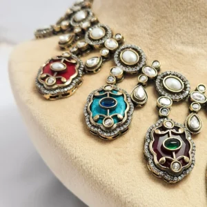 Multicolour Kundan Meenakari Statement Oxidised Necklace - Image 5