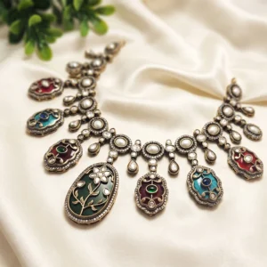 Kundan Meenakari Statement Oxidised Necklace