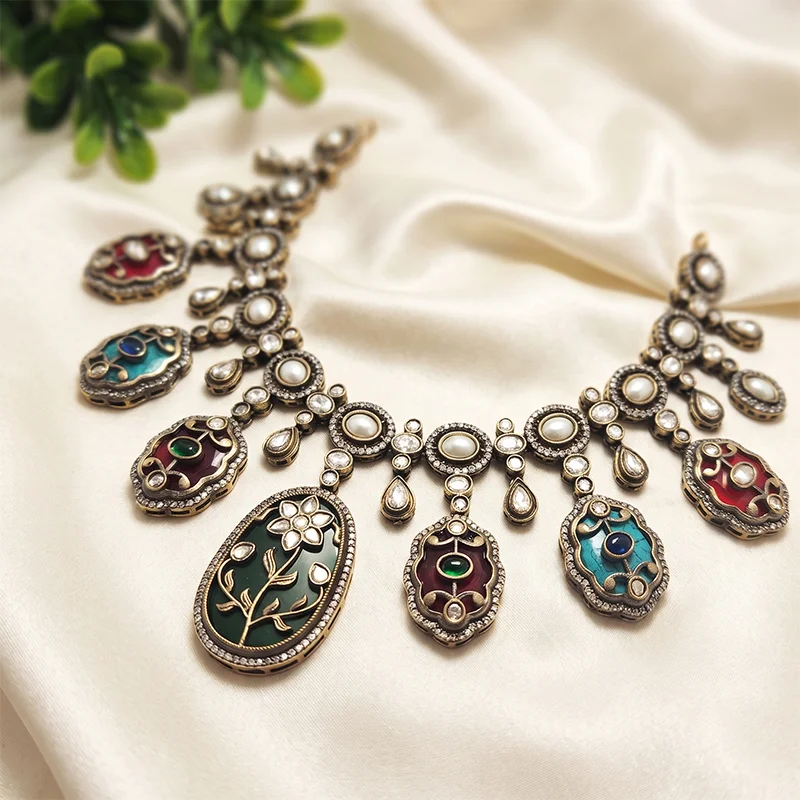 Kundan Meenakari Statement Oxidised Necklace