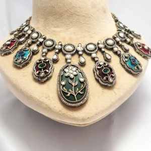 Multicolour Kundan Meenakari Statement Oxidised Necklace