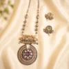 Purple Stone Oxidised Silver Necklace Set