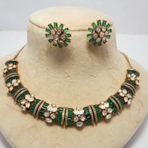Alternative view of Ria Hasli Choker Necklace Set, Green Stones with Stud Earrings