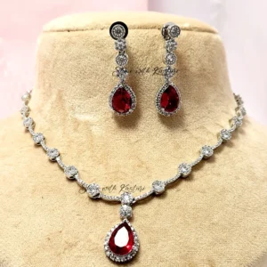 Ruby Teardrop Crystal Necklace Set