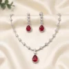 Ruby Teardrop Crystal Necklace Set