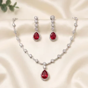 Ruby Teardrop Crystal Necklace Set