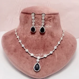 Alternative view of Teardrop Crystal Necklace Set, Black