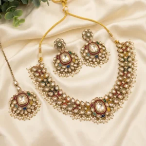Traditional Kundan Meenakari Bridal Necklace Set